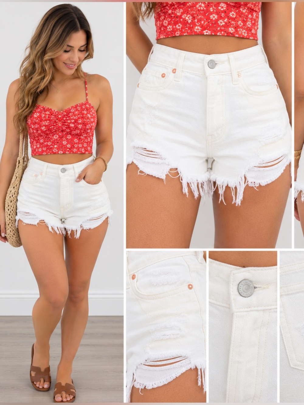 (#E) We The Free White Distressed Frayed Hem damaged Shorts (26) * READ BELOW 👇